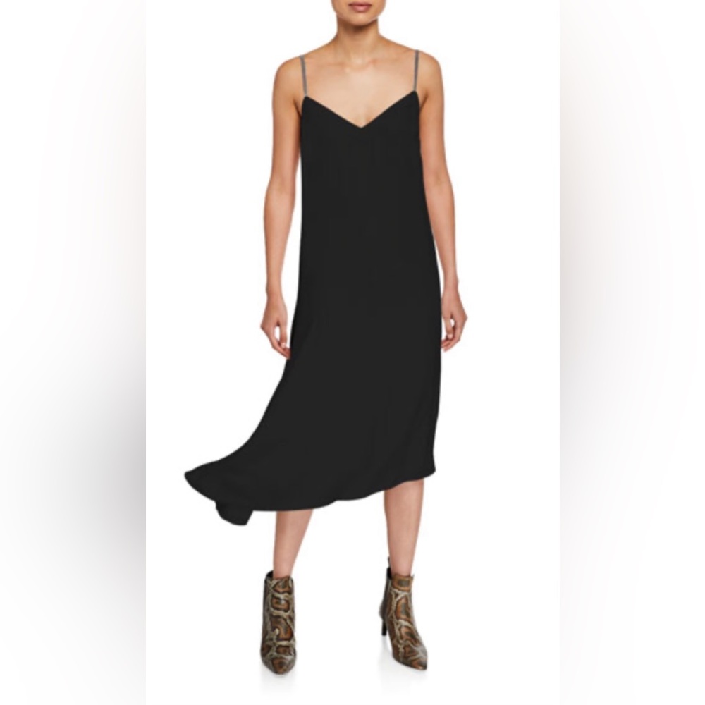 Brunello Cucinelli Black Asymmetric Crepe Silk Cocktail Dress Gown Med